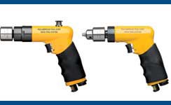 Nova Pistol Grip Drills are available in a variety of speeds and torque as well as chuck size and design. For use in applications such as general drilling, reaming and screw removal. Nova pistol grip drills are ergonomically designed, featuring a Hogue grip for comfort and function, reducing user fatigue. The tools have a rear exhaust with bronze muffler, hardened alloy-steel planetary gears and heavy duty motor cylinder and rotor. Grease fittings in the motor housing and head provide for easy lubrication and smooth, quiet operation. Engineered to be used in combination with Pan American Tool's threaded shank adapter drills, insert bits, and composite cutting tools for many drilling applications.
